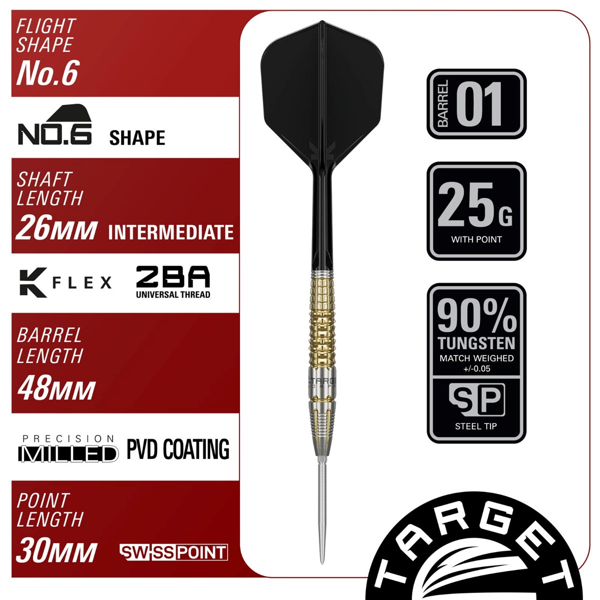 Target Black Marque Warrior 90% SP Steel Tip Darts 25 grams