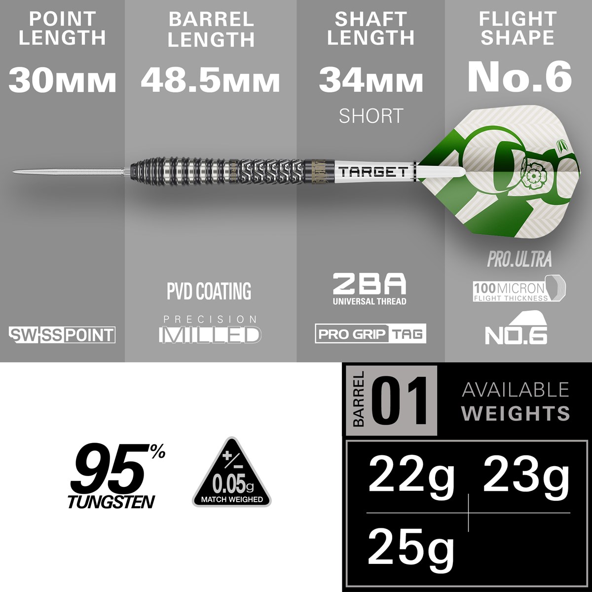 Target Darts Charlie Manby 95% Swiss Point Steel Tip Darts 22 grams