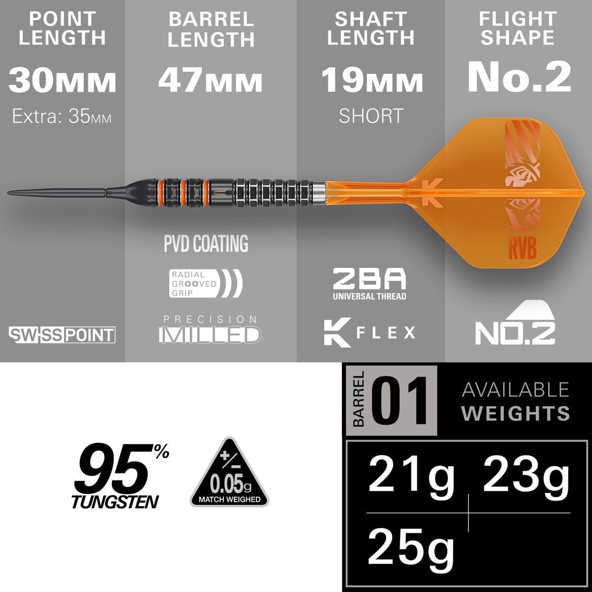 Target Raymond van Barneveld 95K Swiss Point Steel Tip Darts 25 grams