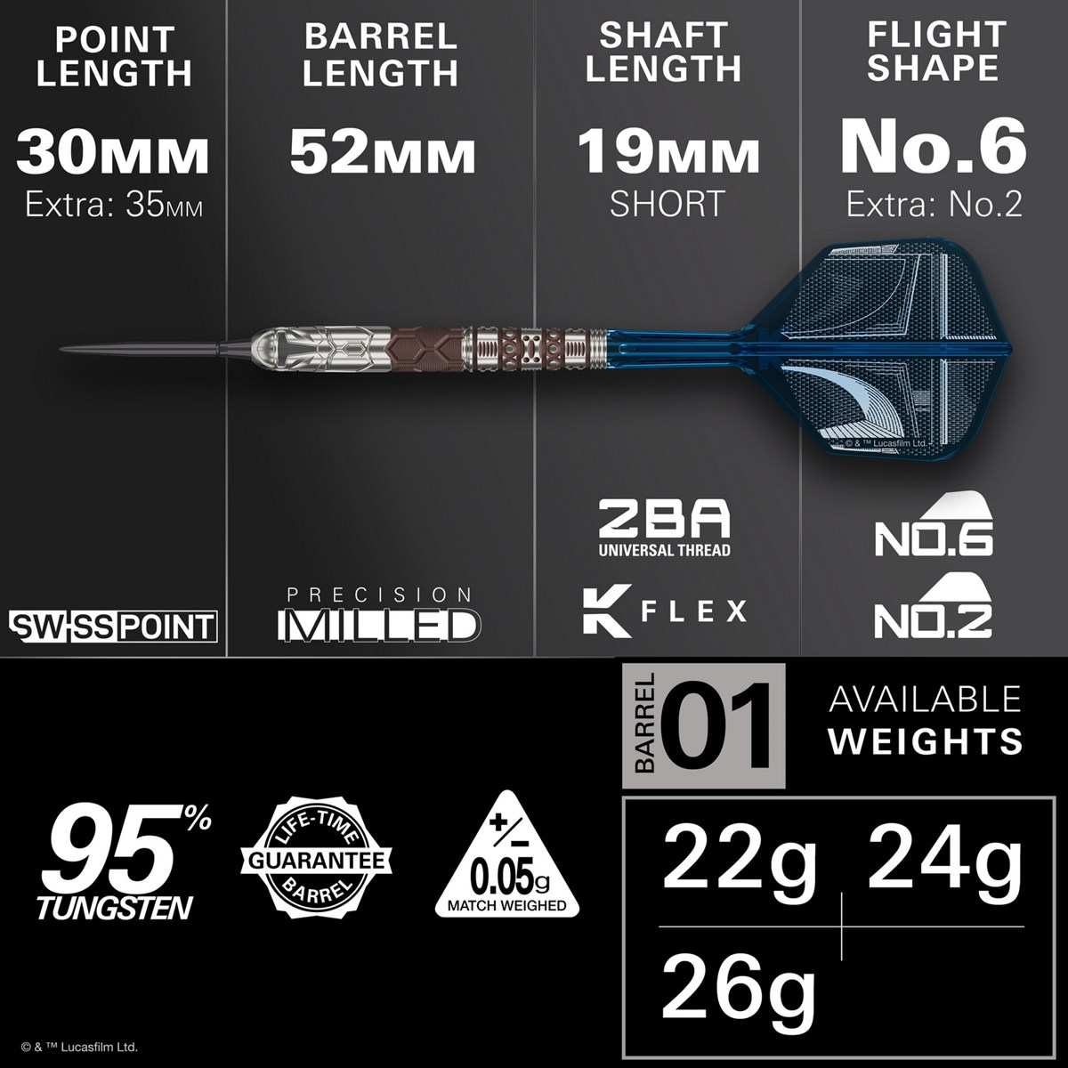 Target Darts Star Wars Mandalorian 95% Tungsten SP Steel Tip Darts 24 grams