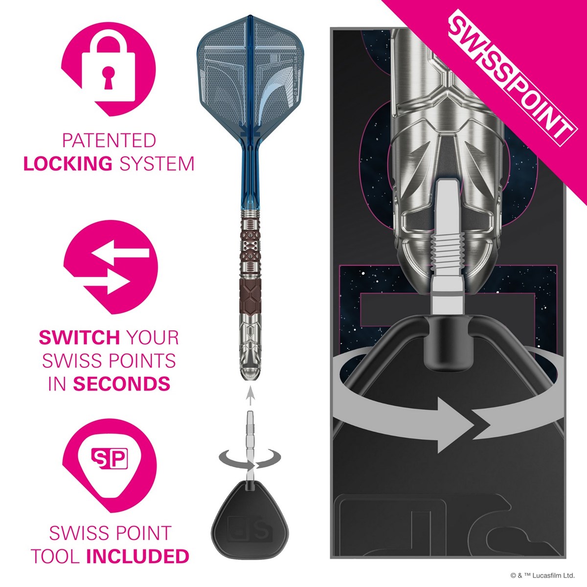 Target Darts Star Wars Mandalorian 95% Tungsten SP Steel Tip Darts 24 grams