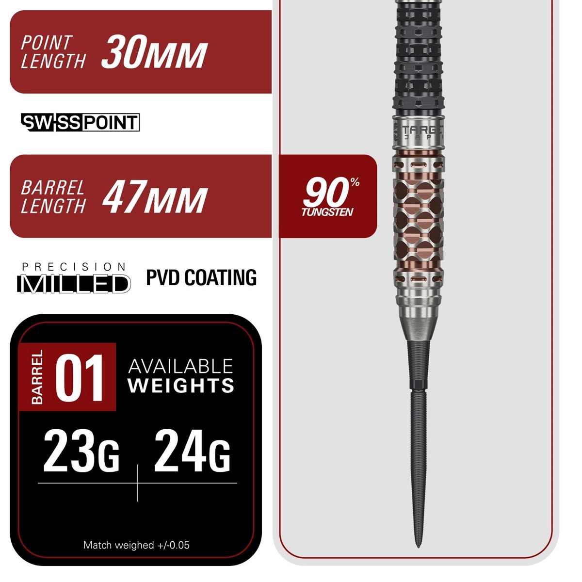 Target Charis G6 90% SP Steel Tip Darts 23 grams