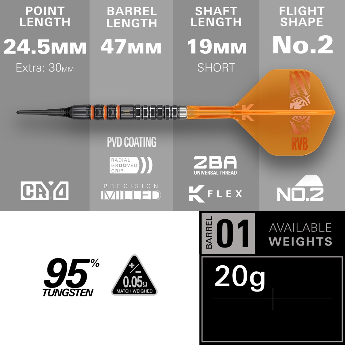 Target Darts Raymond Van Barneveld 95K Soft Tip Darts 20 grams